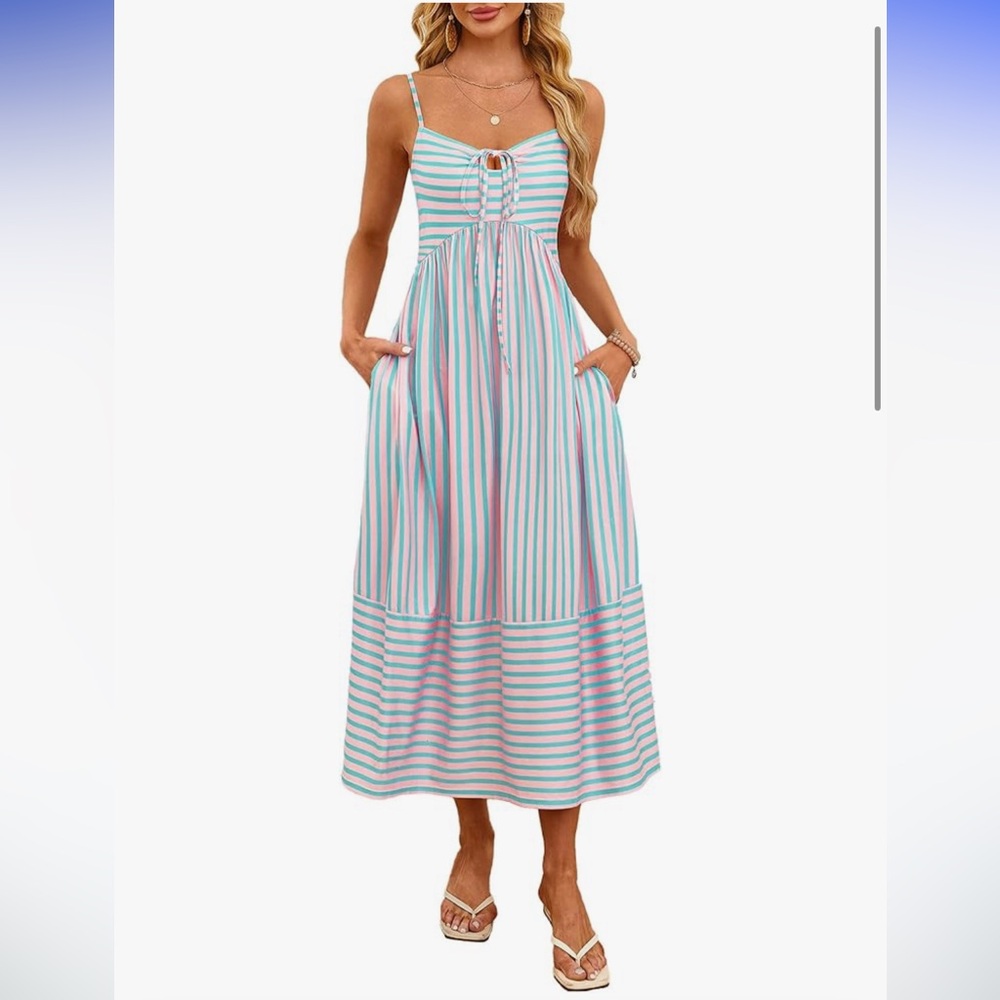 Pink & Blue Striped Maxi Dress